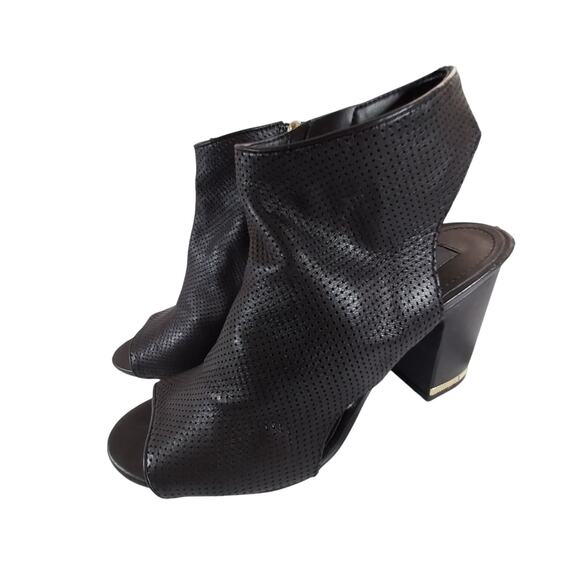 DKNY! BLACK PERFORATED GENUINE LEATHER PREP TOE OPEN CHUNKY HEELS! SZ 8.5M - Picture 10 of 10